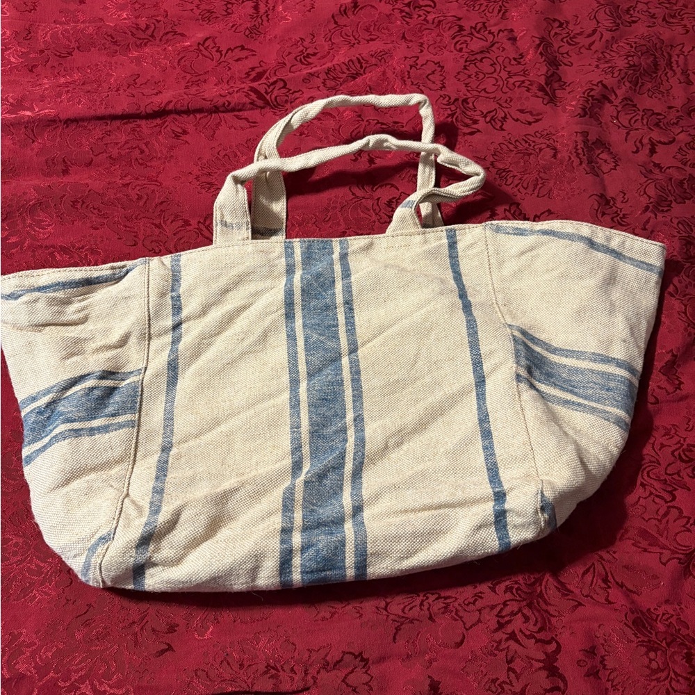 Barneys New York Blue and Cream Canvas Tote Bag